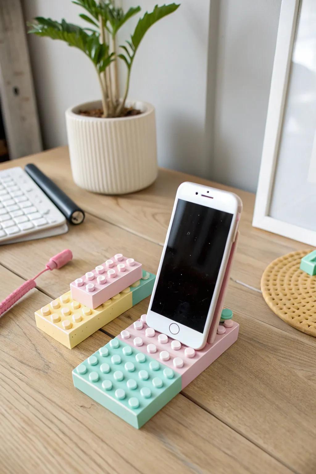 Playful meets functional: A minimalist Lego phone stand that sparks joy and creativity.