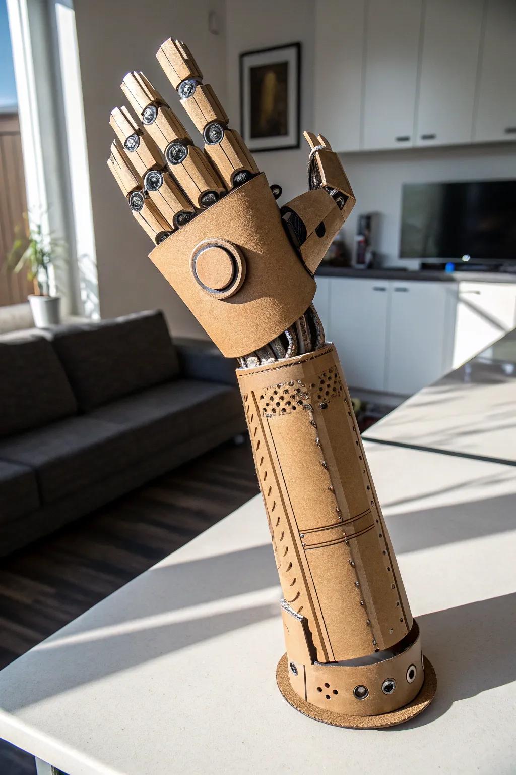 Innovative recycling: Transforming a simple cardboard tube into a futuristic robot arm.