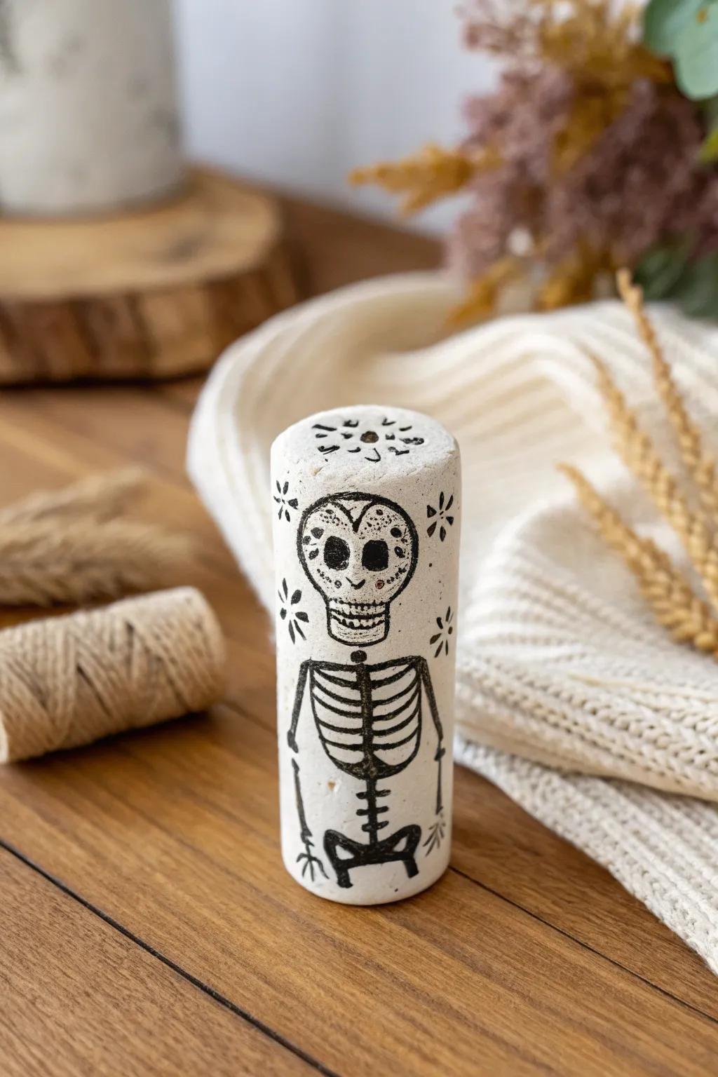 Crafted with care: Upcycled wine cork skeletons that bring a touch of spooky elegance to your decor.