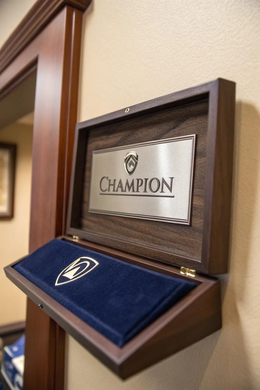 Elevate your sports memorabilia with a personalized touch. #CustomNameplate #SportsShadowBox
