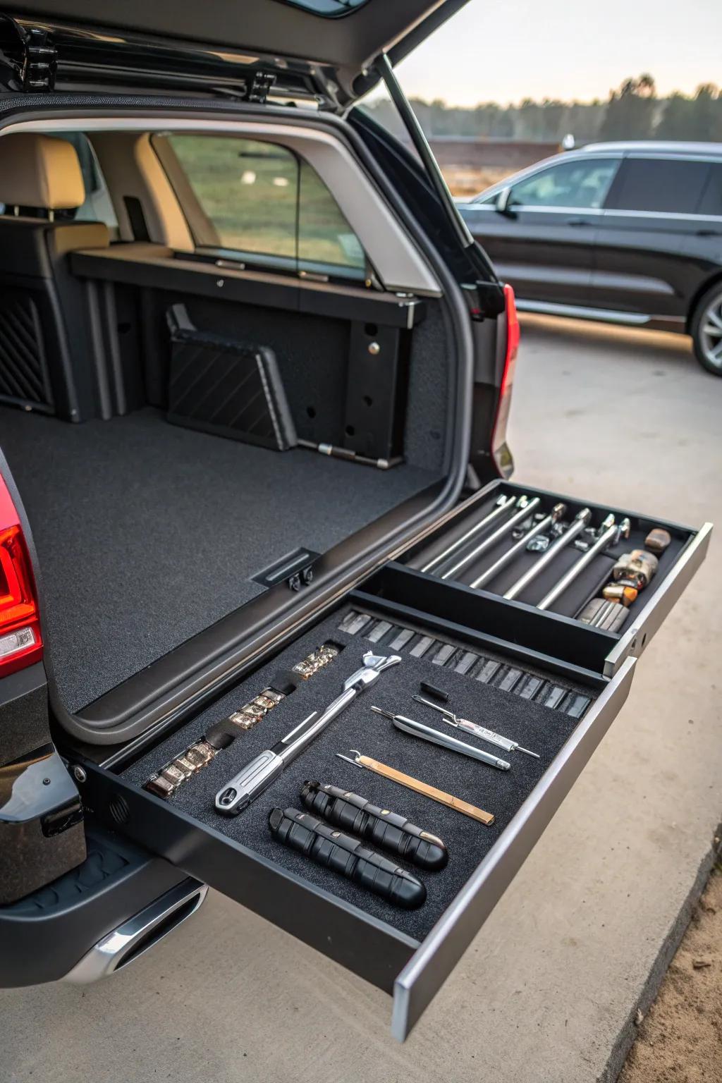 Revolutionize your project days with a seamless slide-out tool platform - the ultimate SUV upgrade!