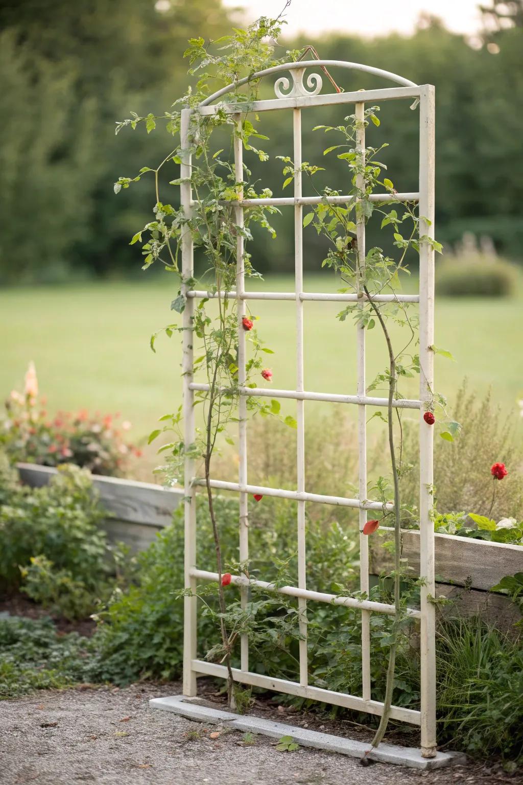 Embrace simplicity and strength with a chic hog panel trellis for your garden sanctuary.