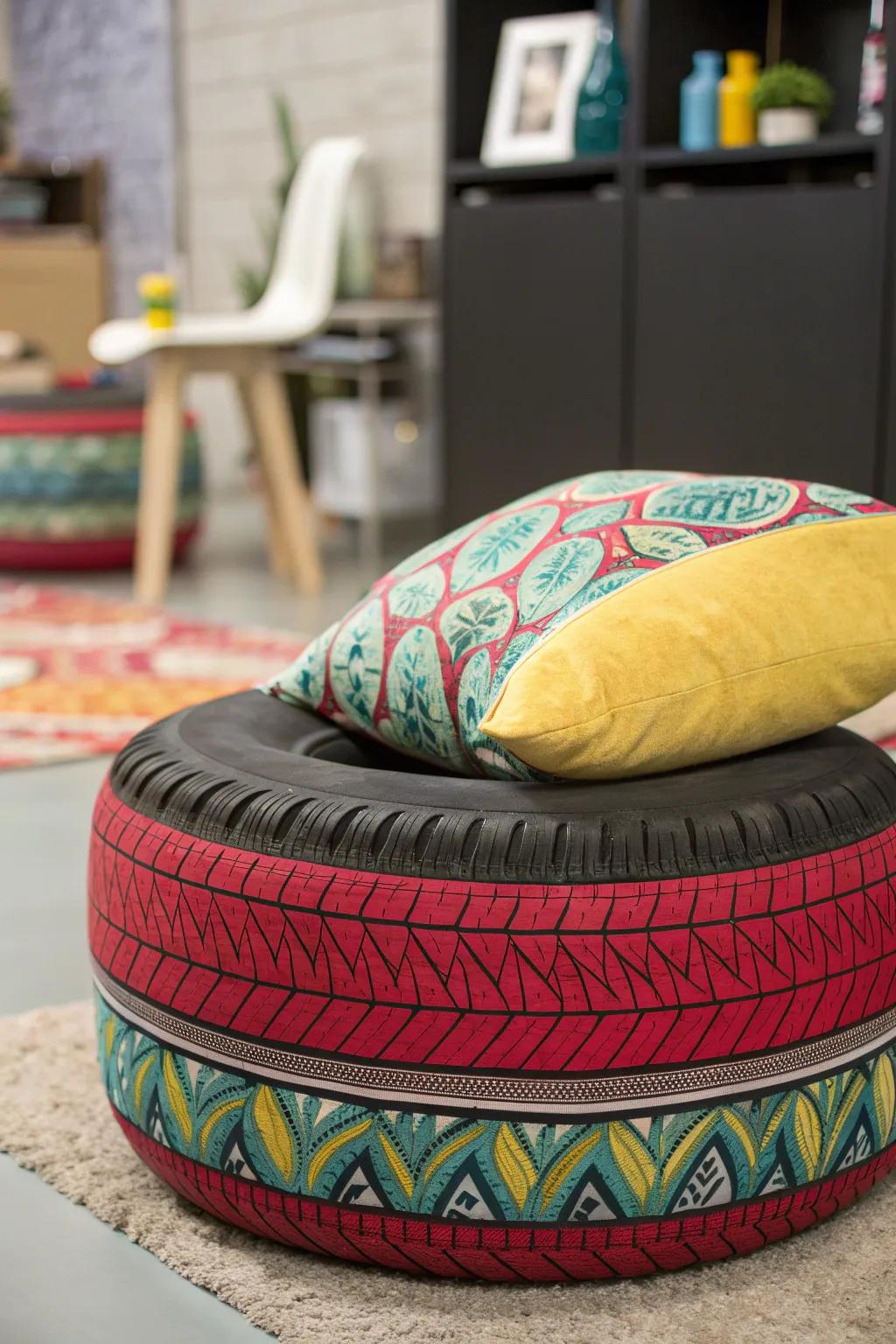 Elevate your space with this chic tire pouf — where comfort meets creativity.