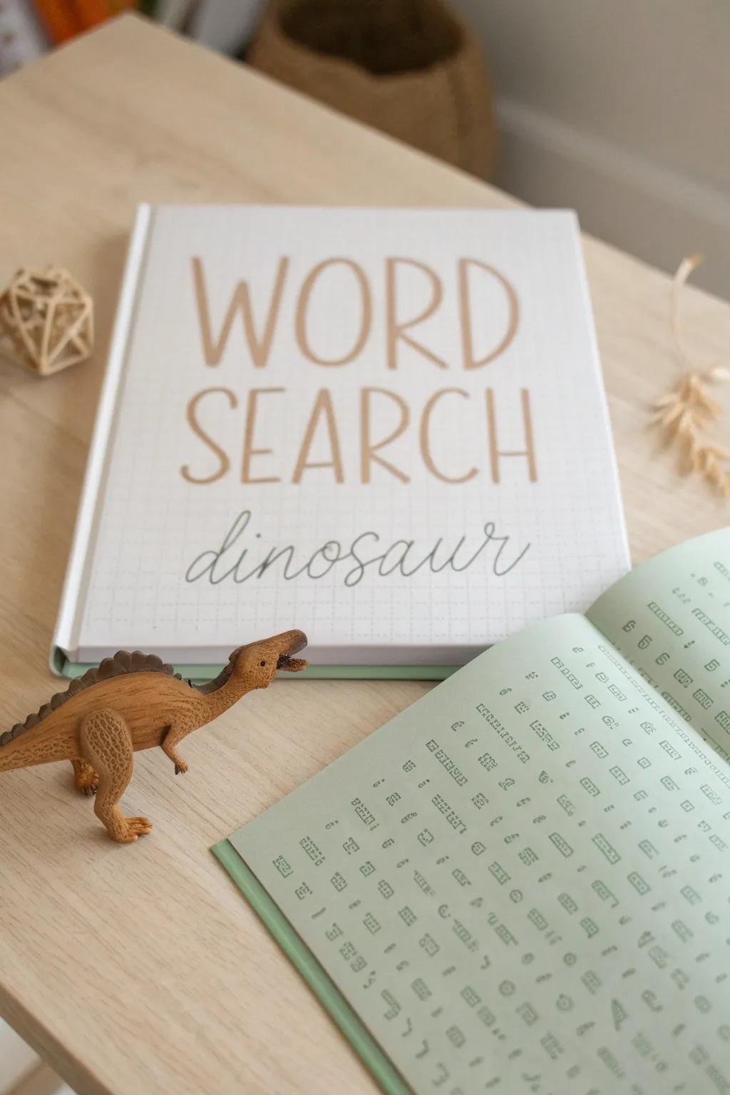 Discover the joy of words and wonder with our handcrafted dinosaur-themed word search book. Perfect for curious minds and lovers of minimalist design.
