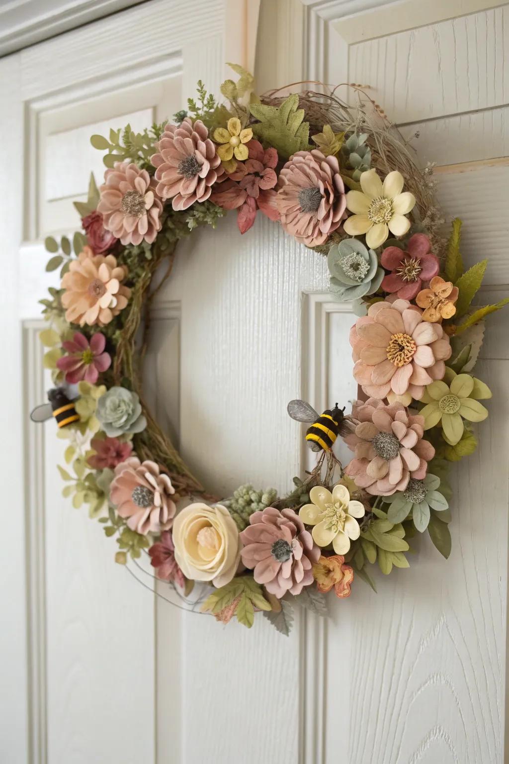 Welcome nature's buzz with a charming mini bee garden wreath.