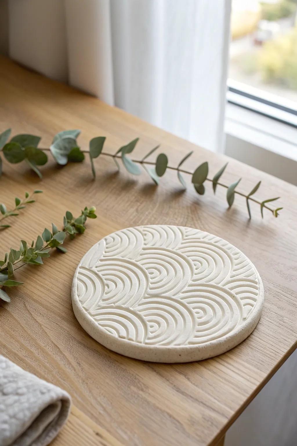 Elevate your table setting with handcrafted wavy-patterned clay coasters—where simplicity meets artistic flair.