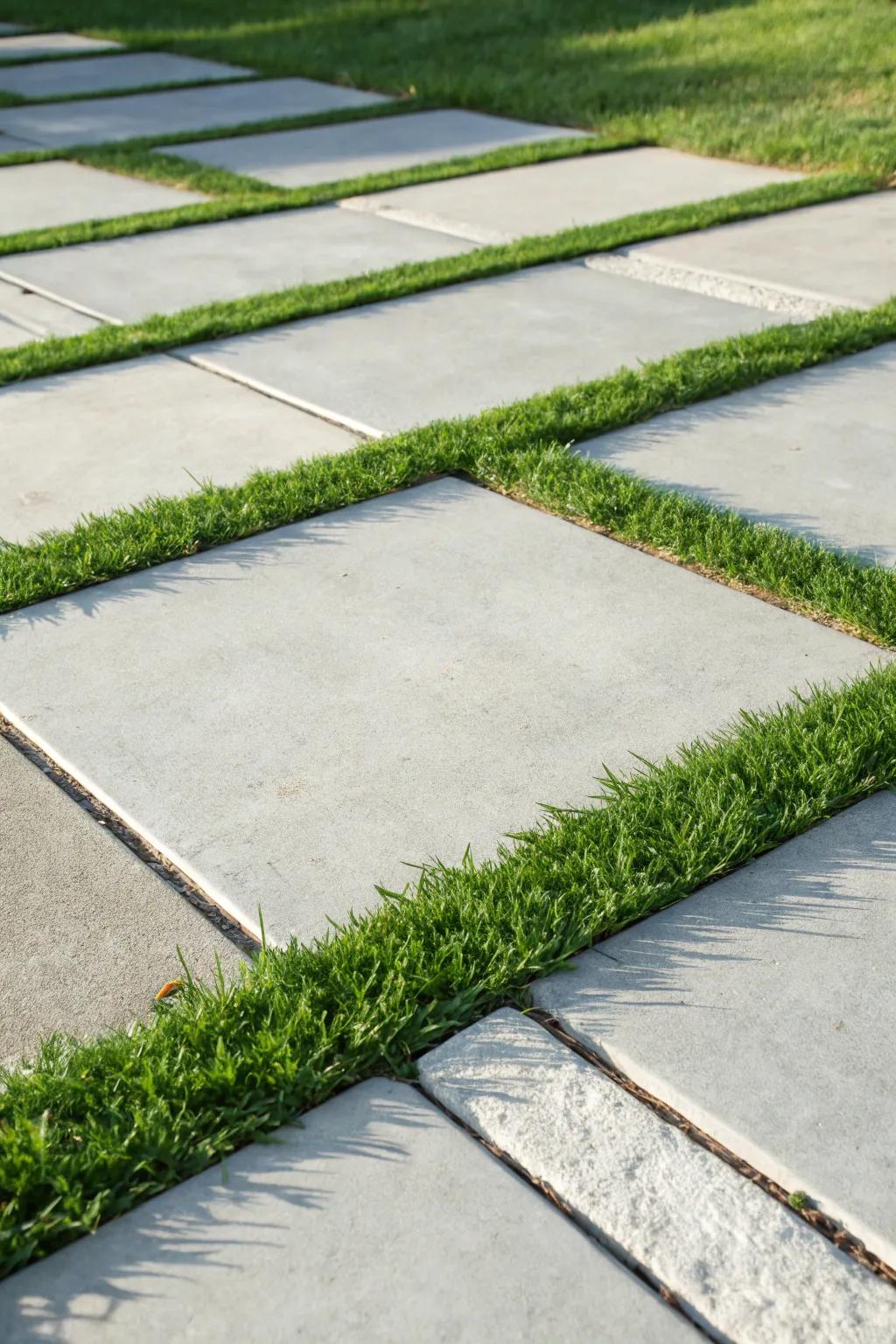 Elevate your home's curb appeal with sustainable style: Concrete and grass in perfect harmony.