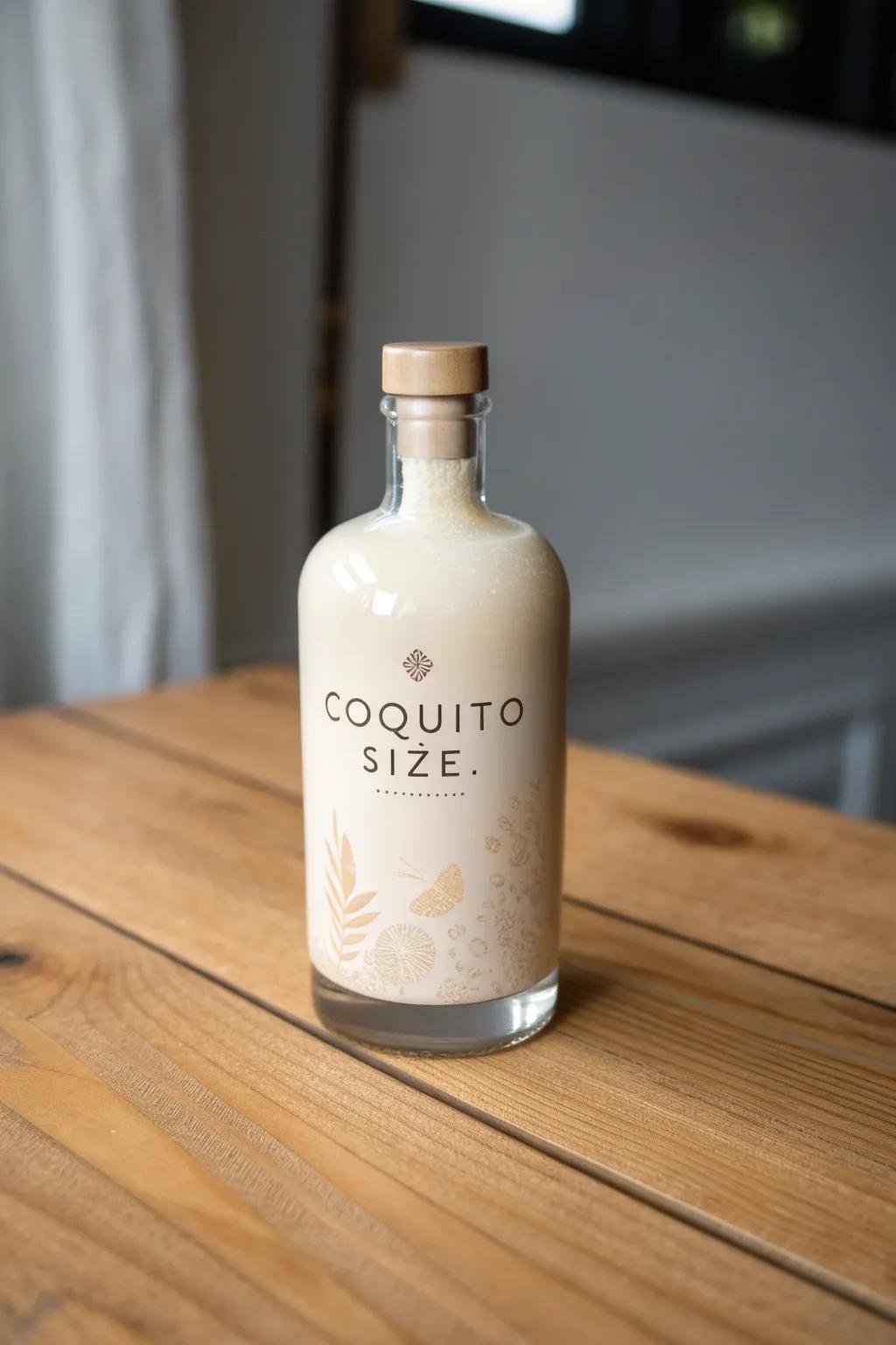 Transform your coquito presentation with a minimalist label that highlights every detail, including the size. Elegance lies in simplicity.