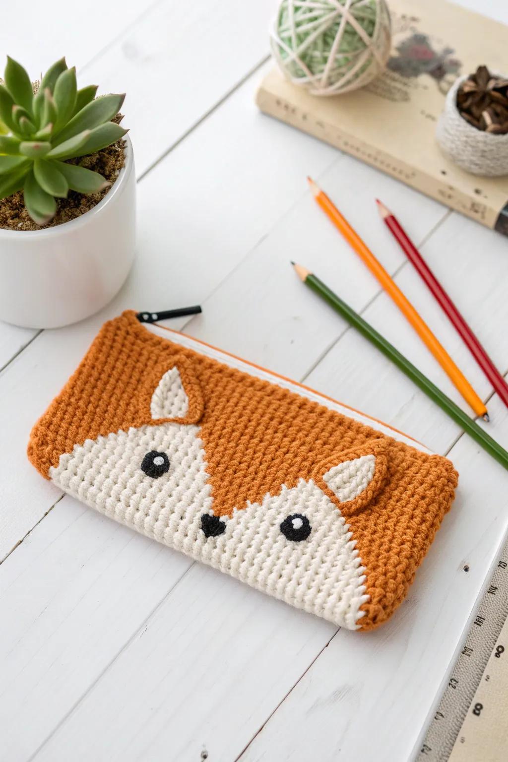 Make back-to-school magical with this charming crochet fox pencil case!