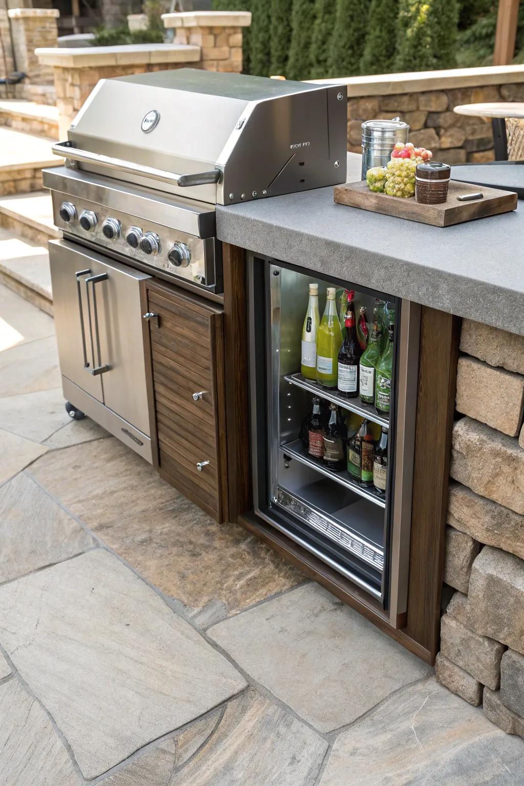 Elevate your grilling experience with a built-in mini-fridge: the perfect blend of style and convenience.