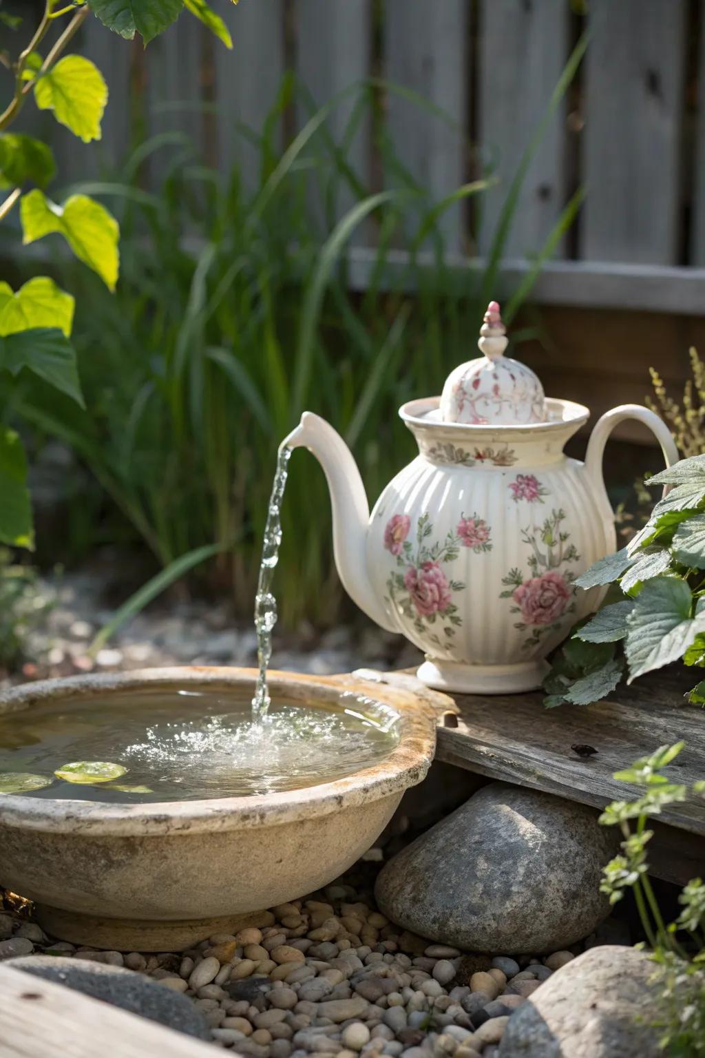 Transform your garden with a charming upcycled teapot fountain. A touch of whimsy meets Scandinavian simplicity.