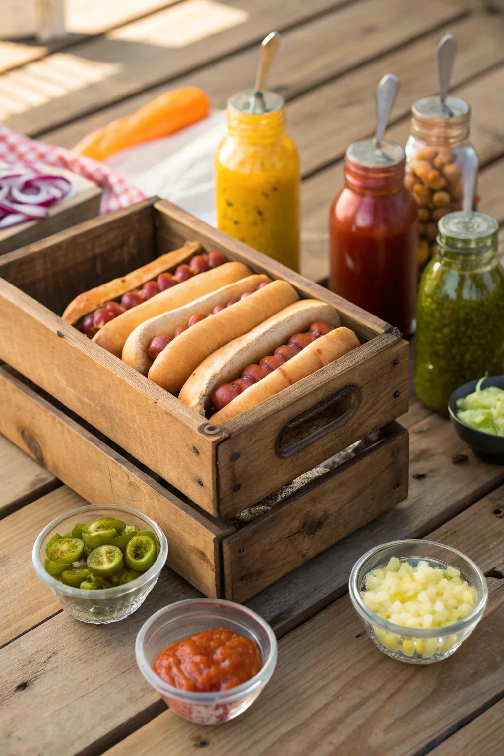 Craft your perfect hot dog masterpiece at this artisanal DIY station!