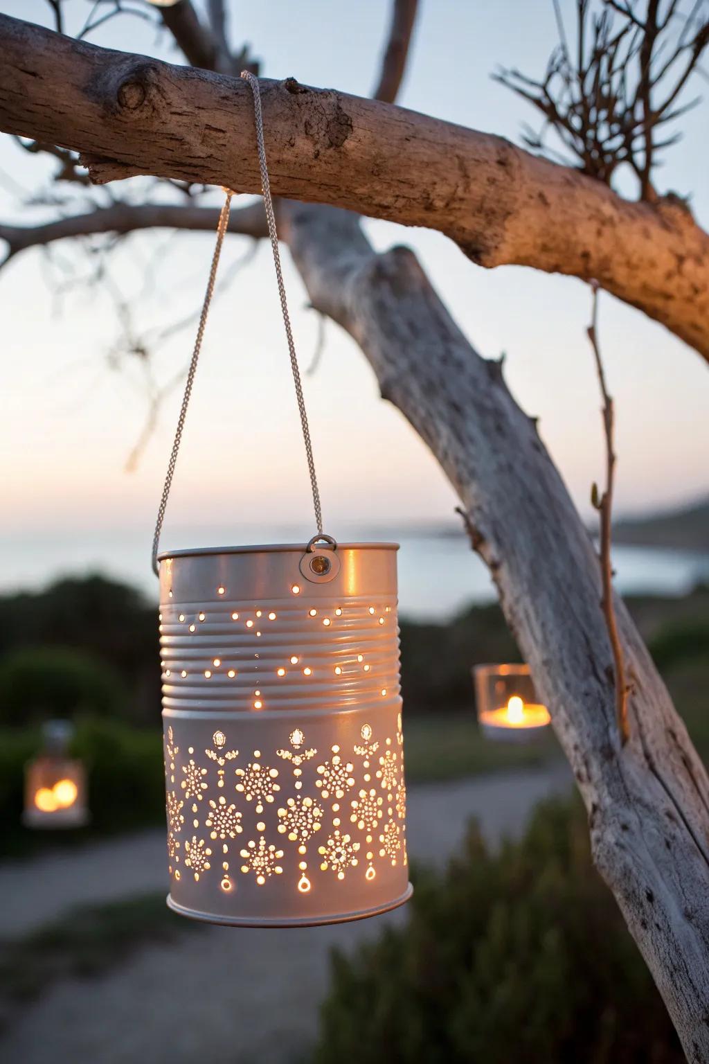 Illuminate your evenings with enchanting tin can lanterns – a simple, elegant DIY project for a cozy garden glow.