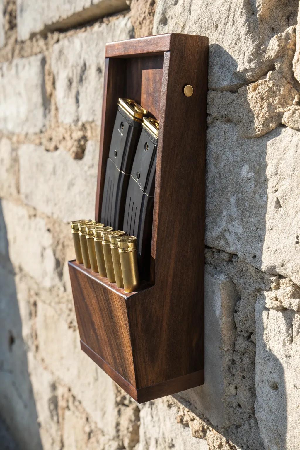 Elevate your storage game with this stunning wall-mounted magazine holder, where function meets artistry.