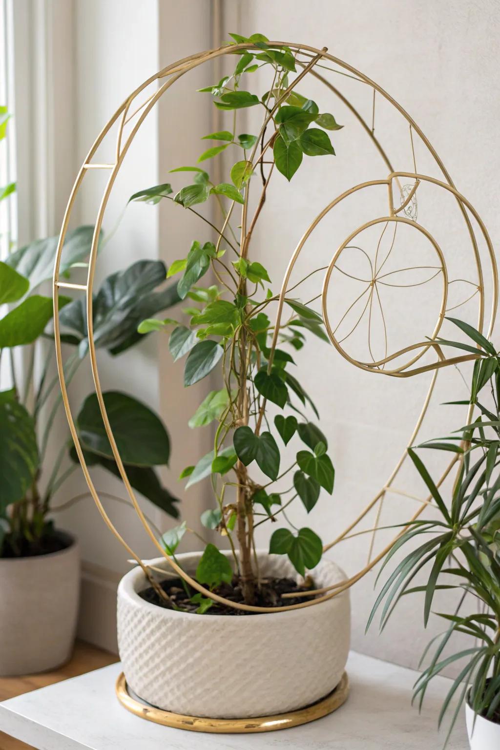 Elevate your indoor greenery with this chic Minimalist Wire Hoop Trellis. Simple elegance for your plants!