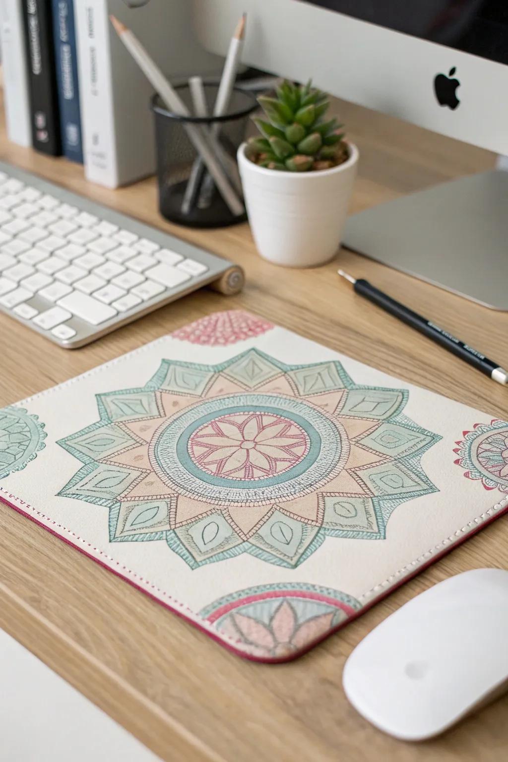 Elevate your workspace with a uniquely crafted geometric mousepad, blending boho charm and minimalist elegance.