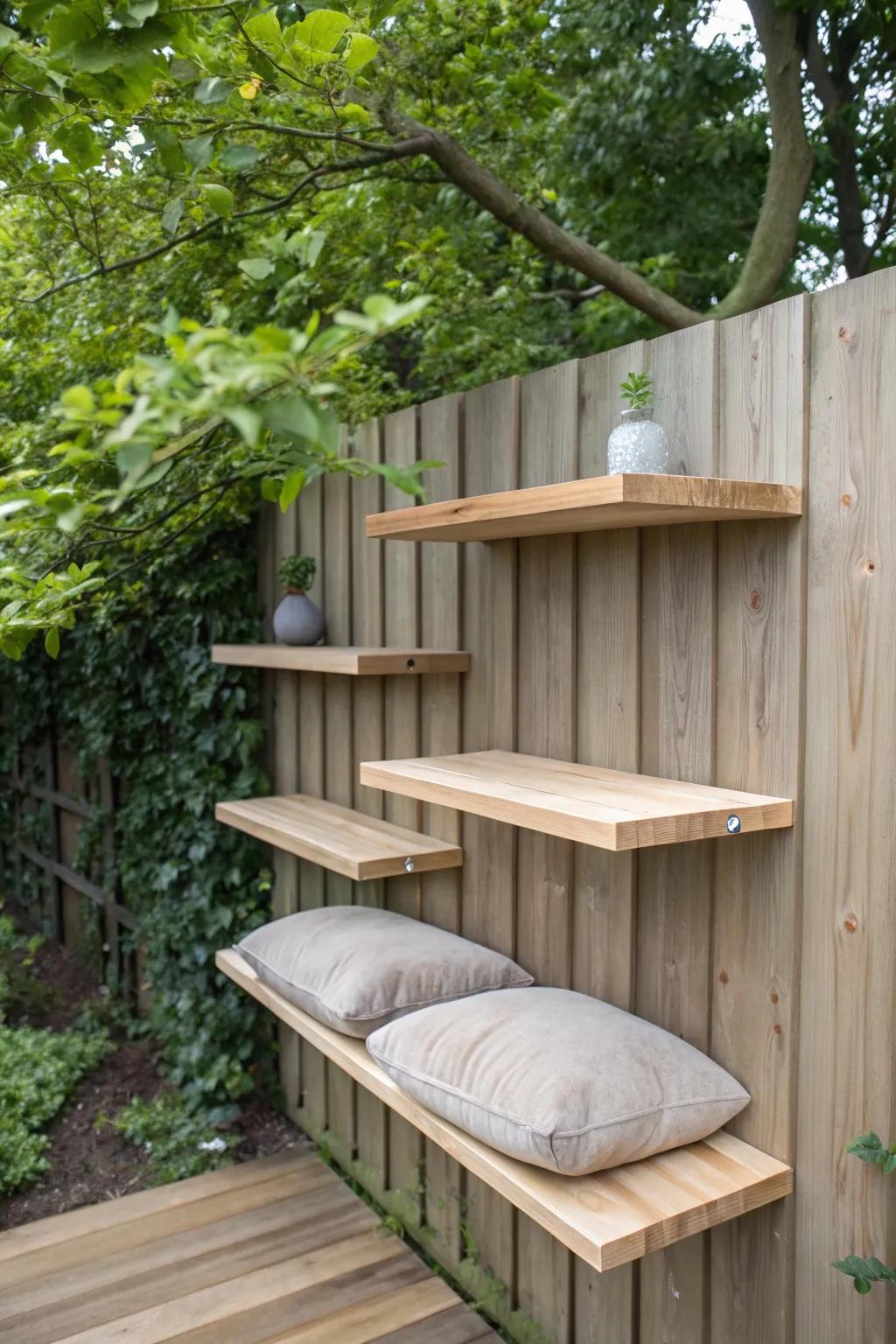 Elevate your cat's playtime with a stylish floating shelf adventure that blends into nature!