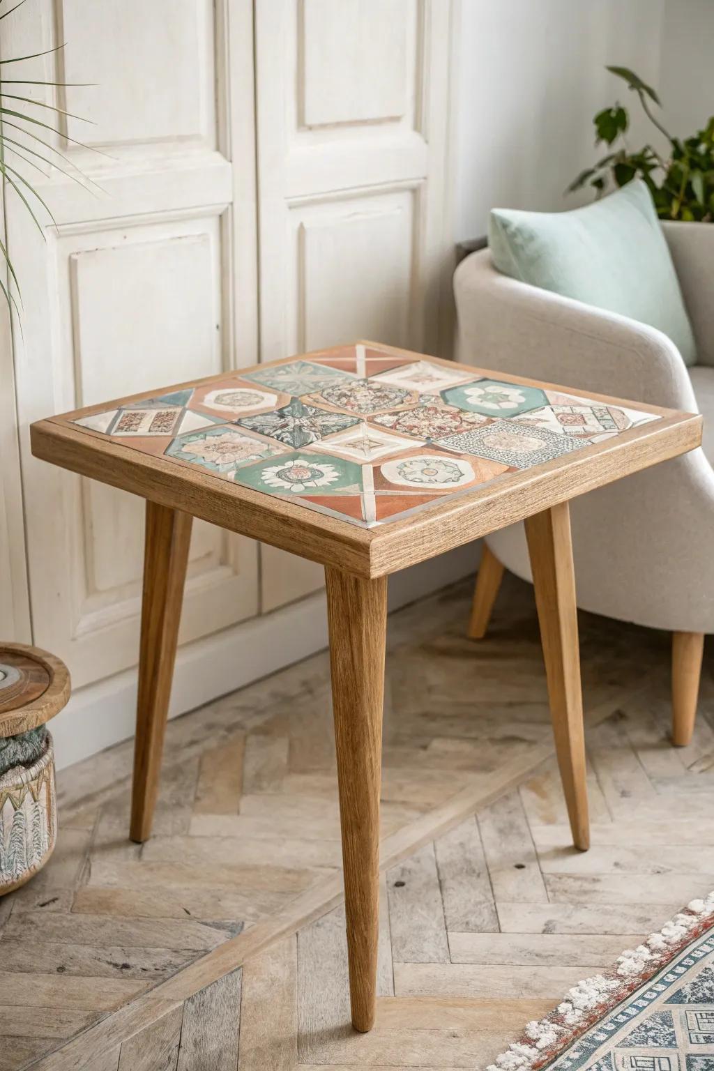 Transform your space with eco-friendly elegance 🌿✨ #DIYTileTable #SustainableStyle