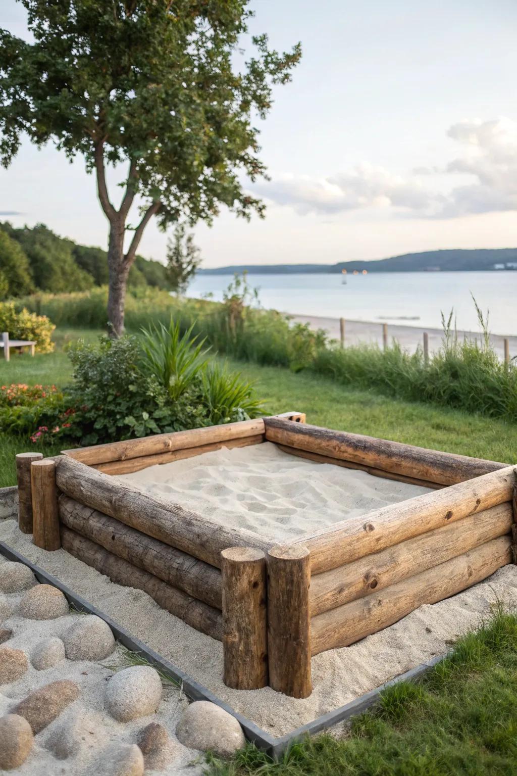 Rustic Elegance: A Natural Log Frame Dog Dig Box for Your Minimalist Garden Retreat
