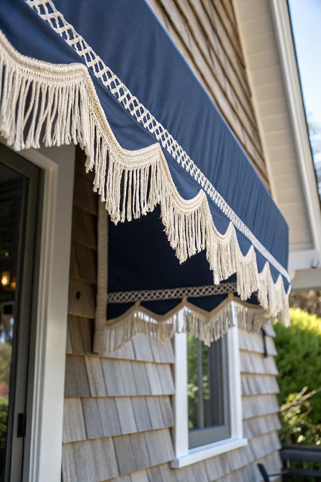 Elevate your DIY game with a fringe-trimmed awning for a touch of elegance and whimsy.