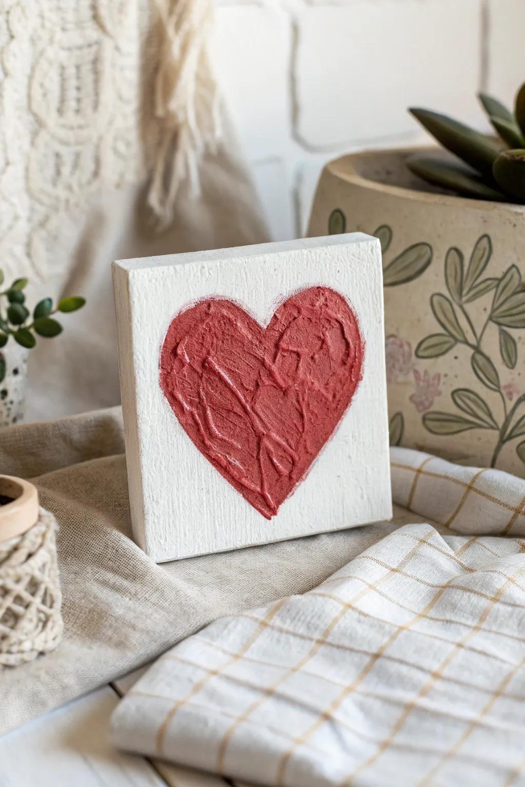 Discover the art of simplicity with this textured heart painting, where rustic charm meets minimalist elegance.