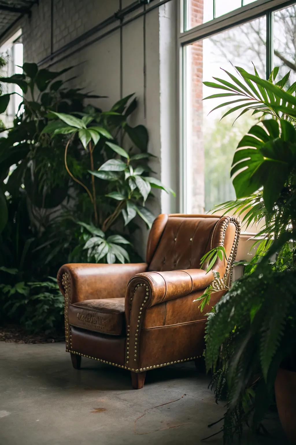 Unwind in style: A cozy plant corner perfect for relaxation.