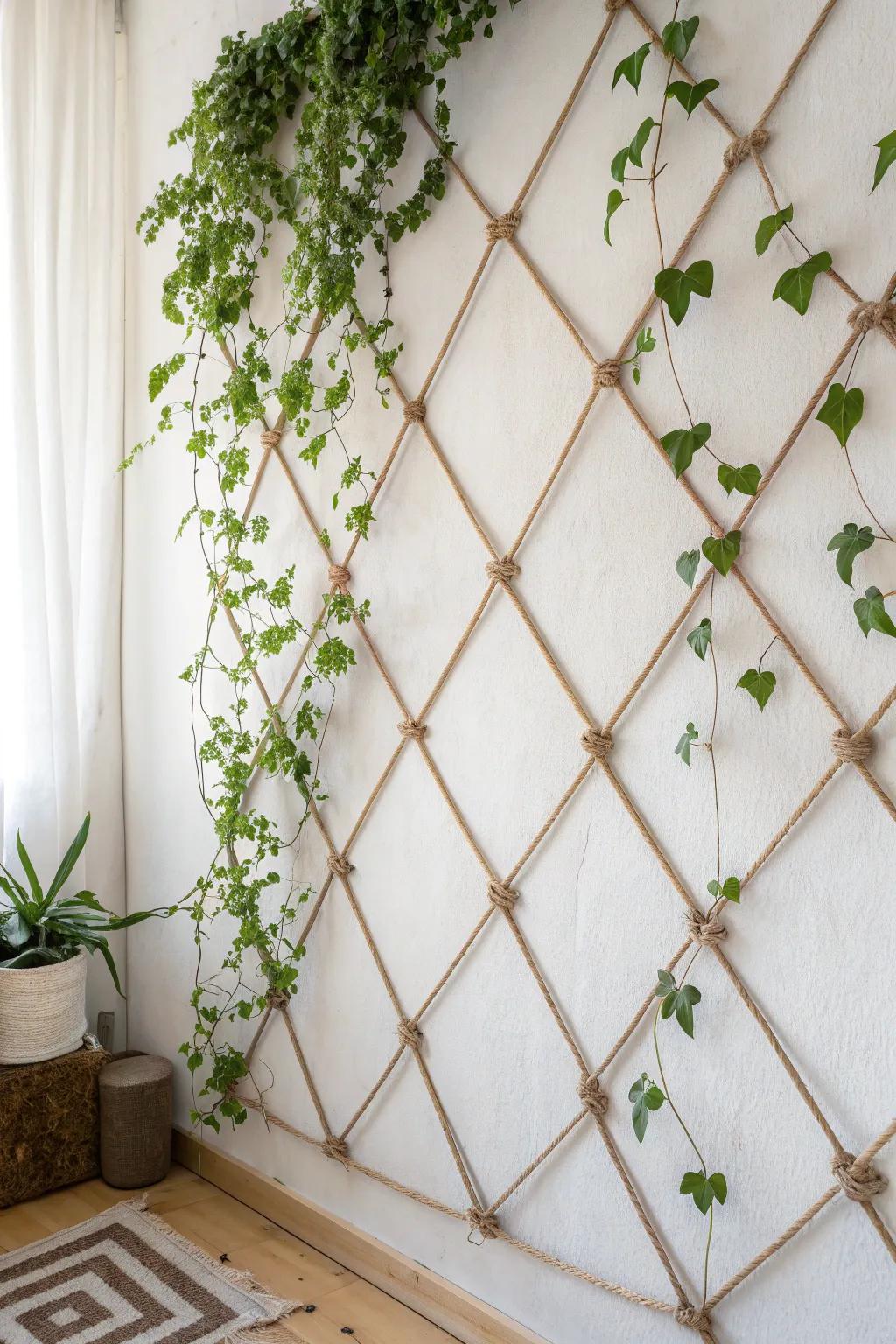 Transform your walls into living art with a simple string and nail trellis. Perfect for a touch of nature and elegance in your home.