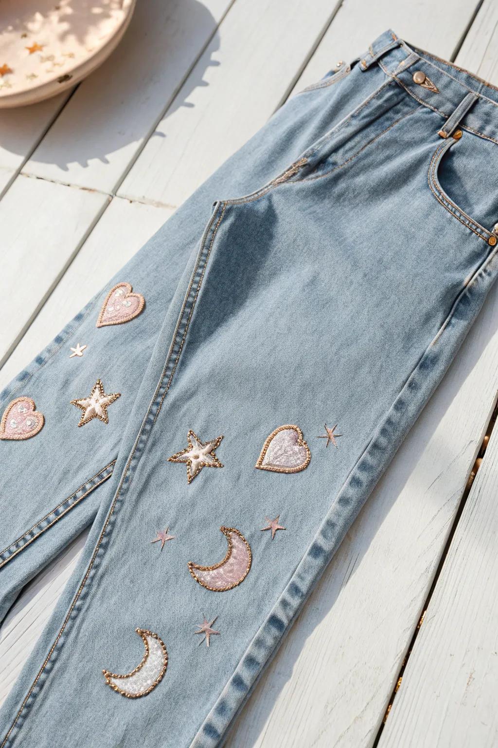 Elevate your denim game with charming appliqué accents that speak to your unique style.