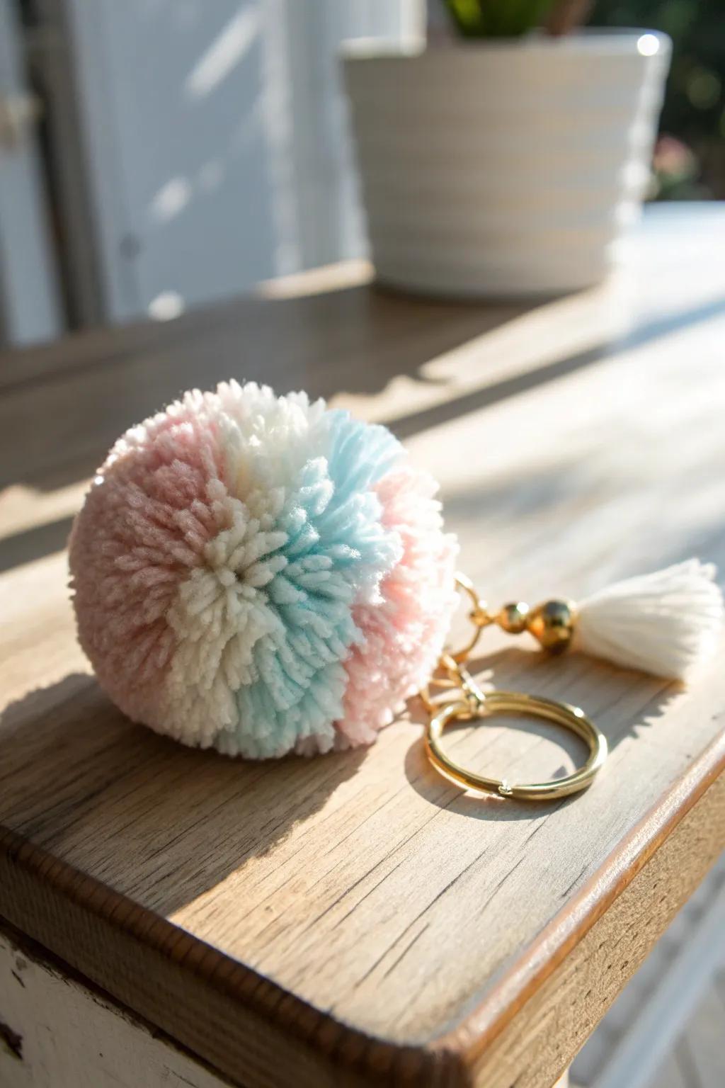 Add a pop of joy to your keys with this charming pastel pom-pom keychain. #ScandiBoho #KeychainJoy
