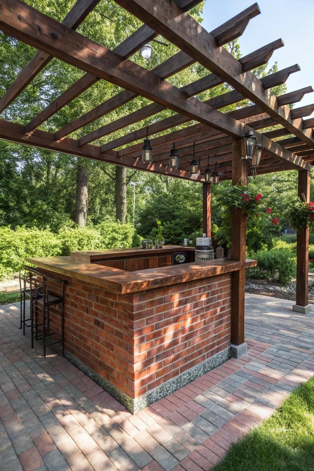 Elevate your outdoor bar experience with a timeless pergola design.
