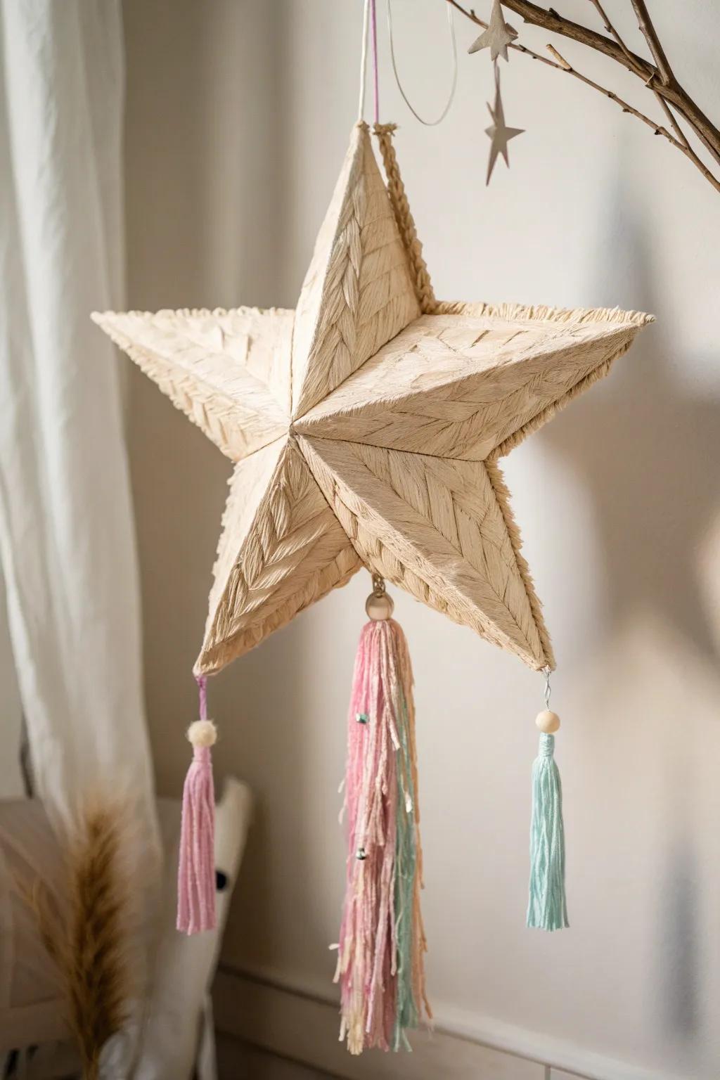 Elevate your celebration with a star-shaped paper bag piñata, where simplicity meets elegance.