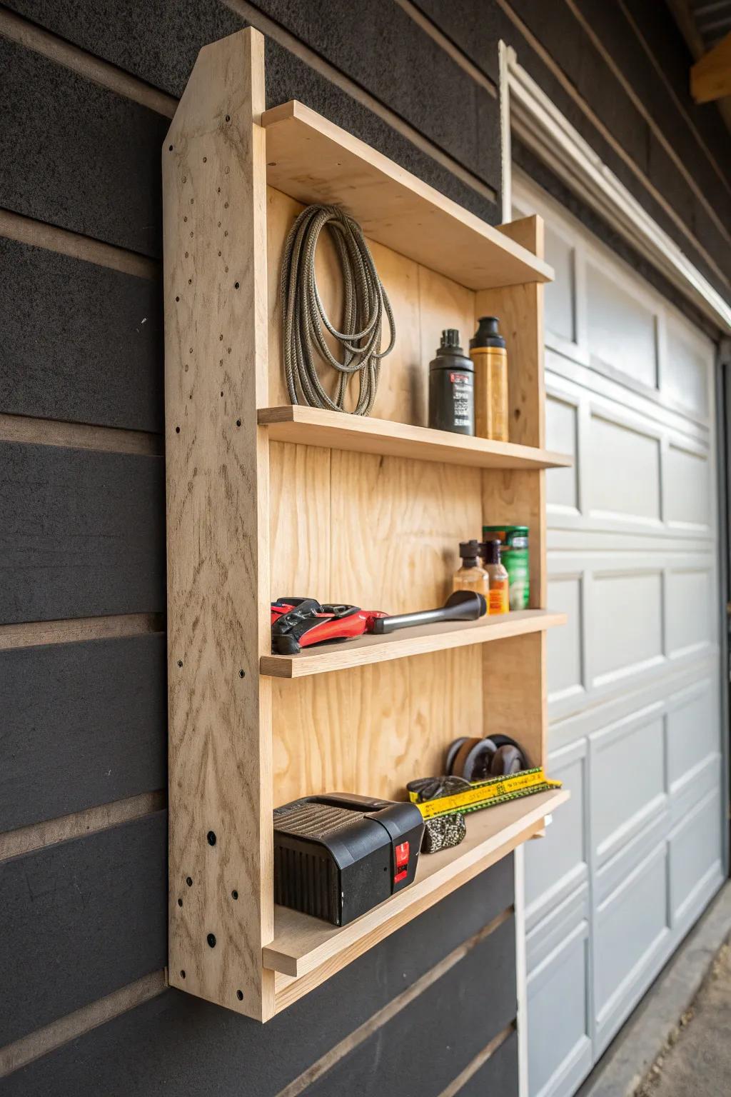Elevate your garage's style and functionality with expertly crafted plywood shelves.