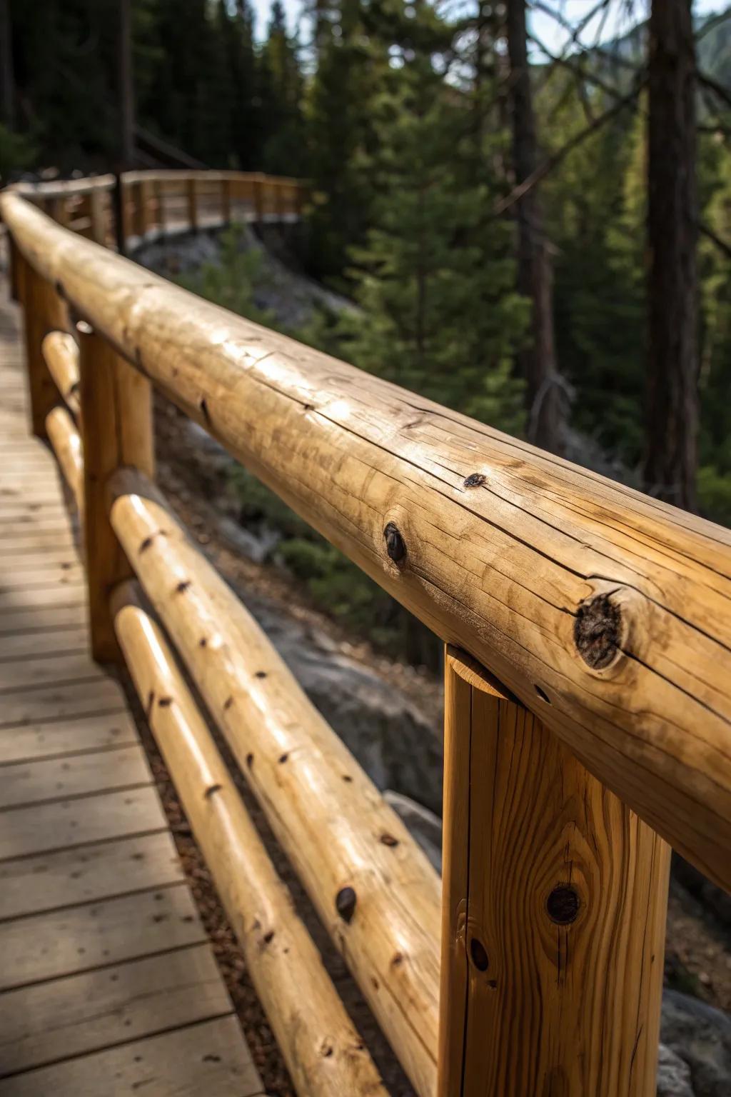 Embrace the wilderness with rustic log railings that bring nature's charm to your deck.