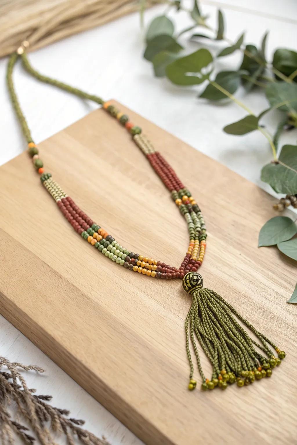 Embrace boho chic with this earthy-toned seed bead necklace, perfect for adding a touch of festival flair to any outfit.
