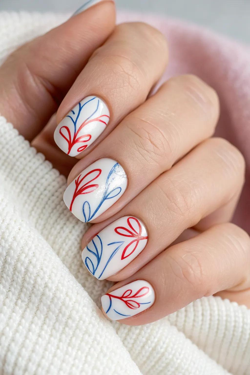 Elevate your Fourth of July style with these chic abstract nail designs. Perfect for those who love simplicity with a splash of creativity!