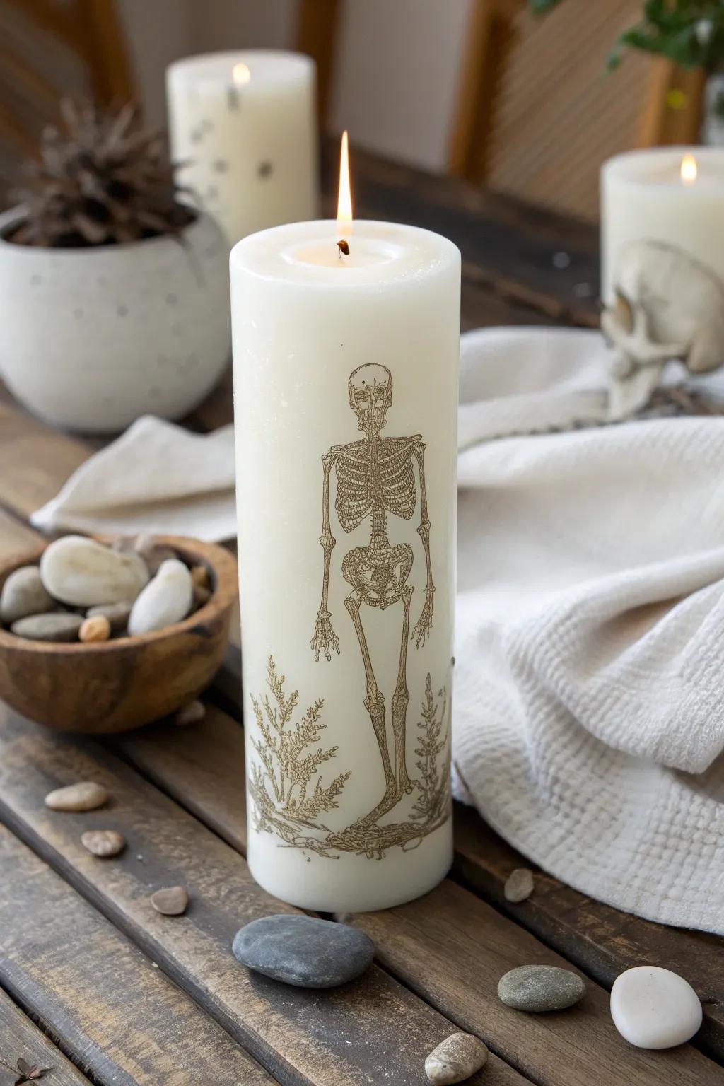 Enchant your evenings with the mystical allure of floating skeleton candles, where simplicity meets artistry.