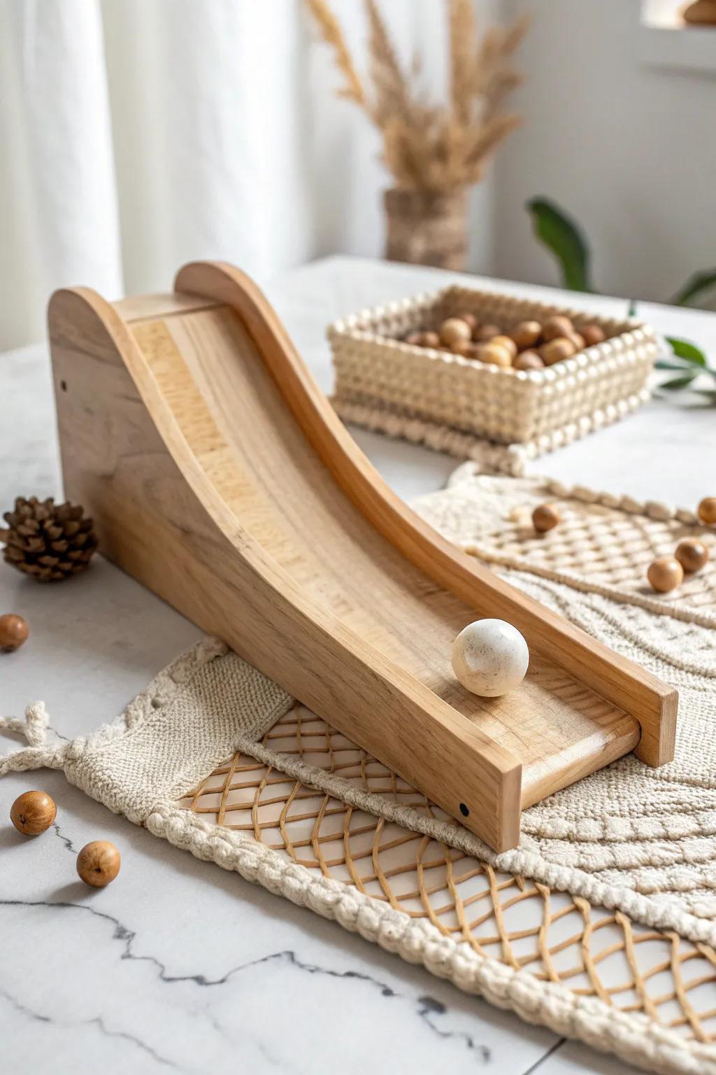 Embrace the art of slow play with a handcrafted wooden marble run, where elegance meets simplicity.