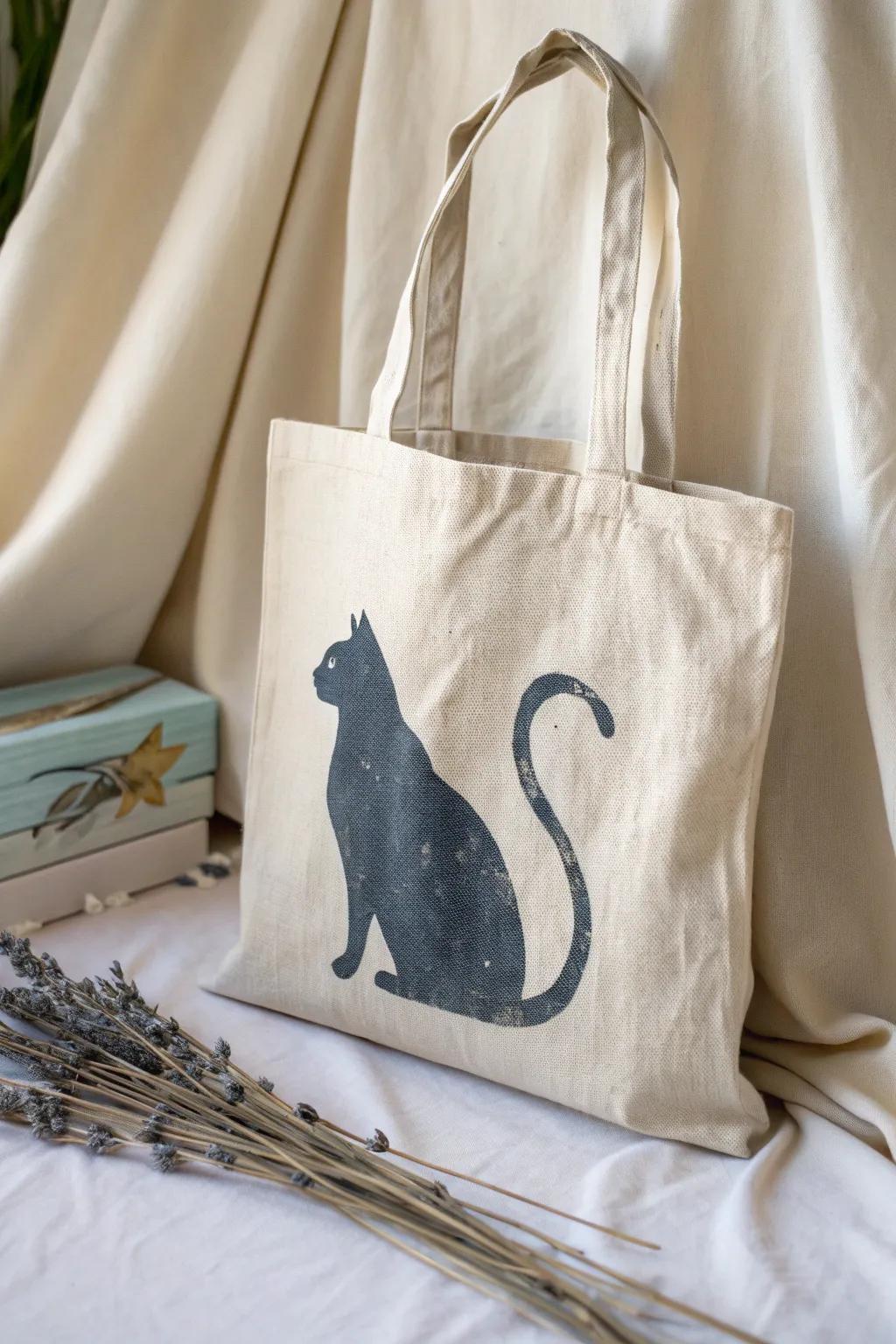 Celebrate feline charm with minimalist elegance on your tote.