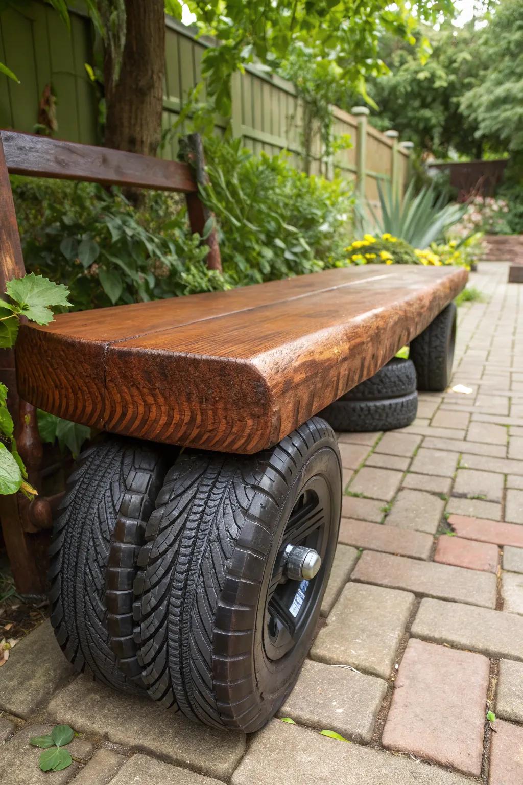 Transform your garden with this innovative bench design—where rustic charm meets creative craftsmanship.