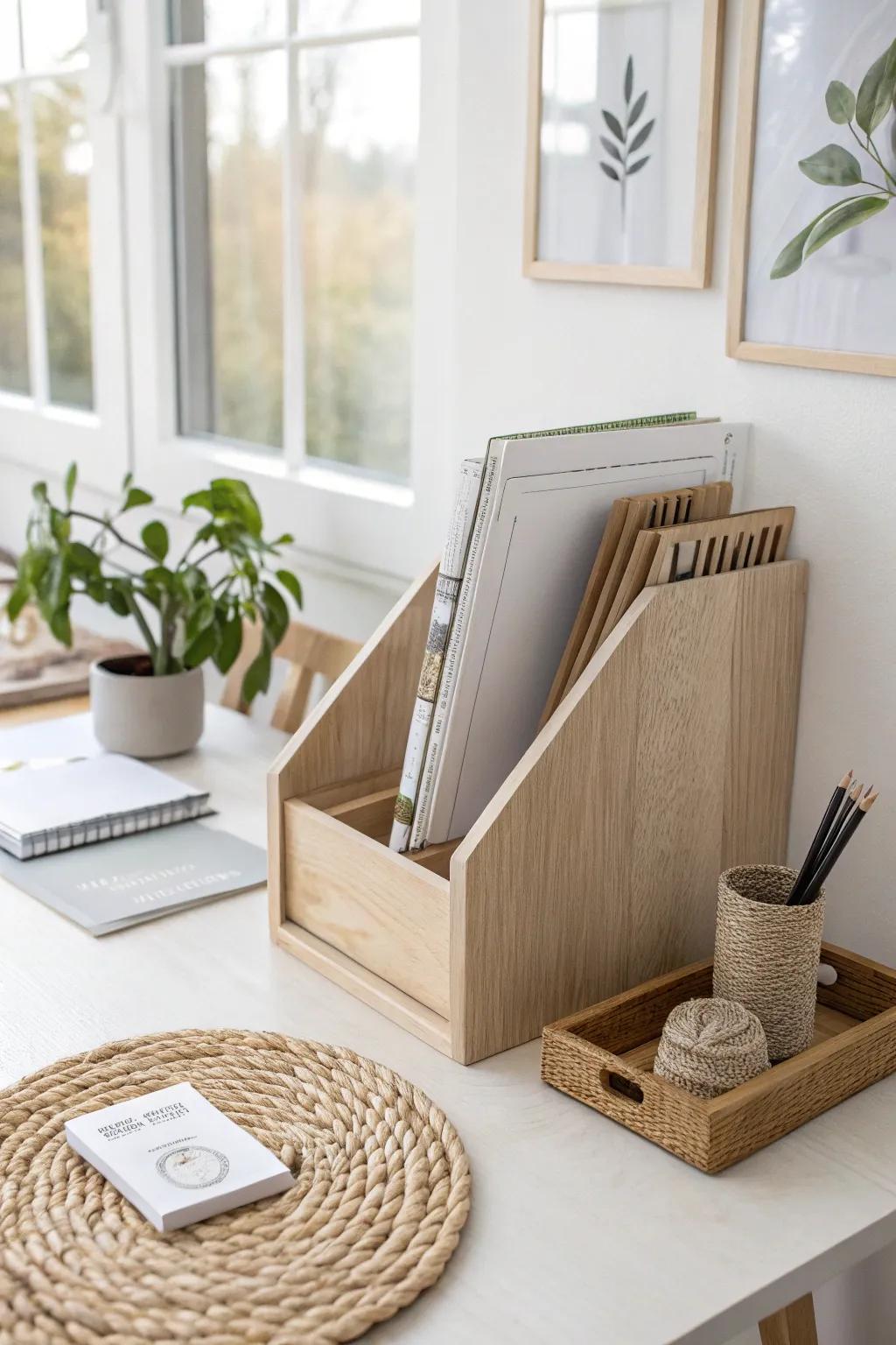 Transform chaos into calm: Elevate your desk with this minimalist magazine holder.