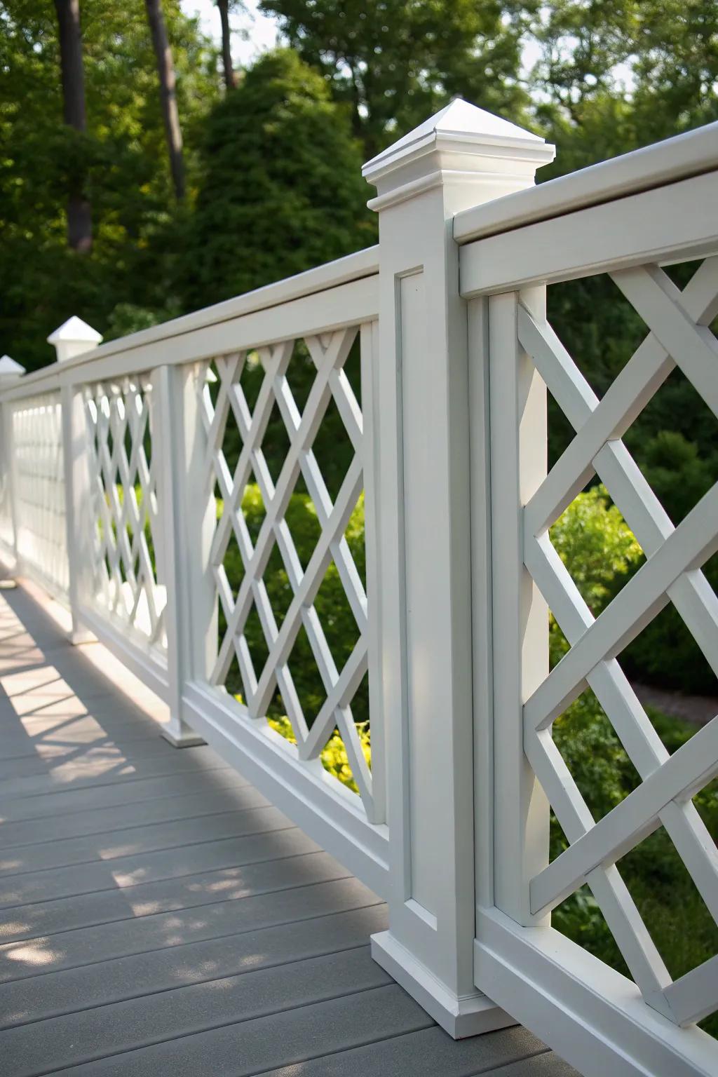 Elevate your deck with the timeless charm of crisscross vinyl railings, where craftsmanship meets style.
