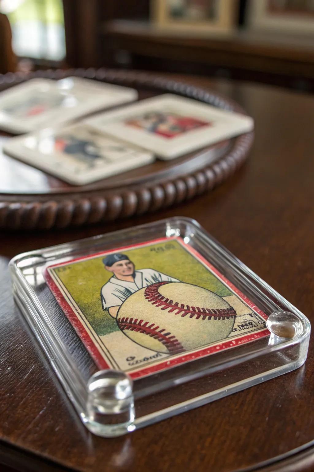 Preserve your passion with artisanal baseball card coasters.