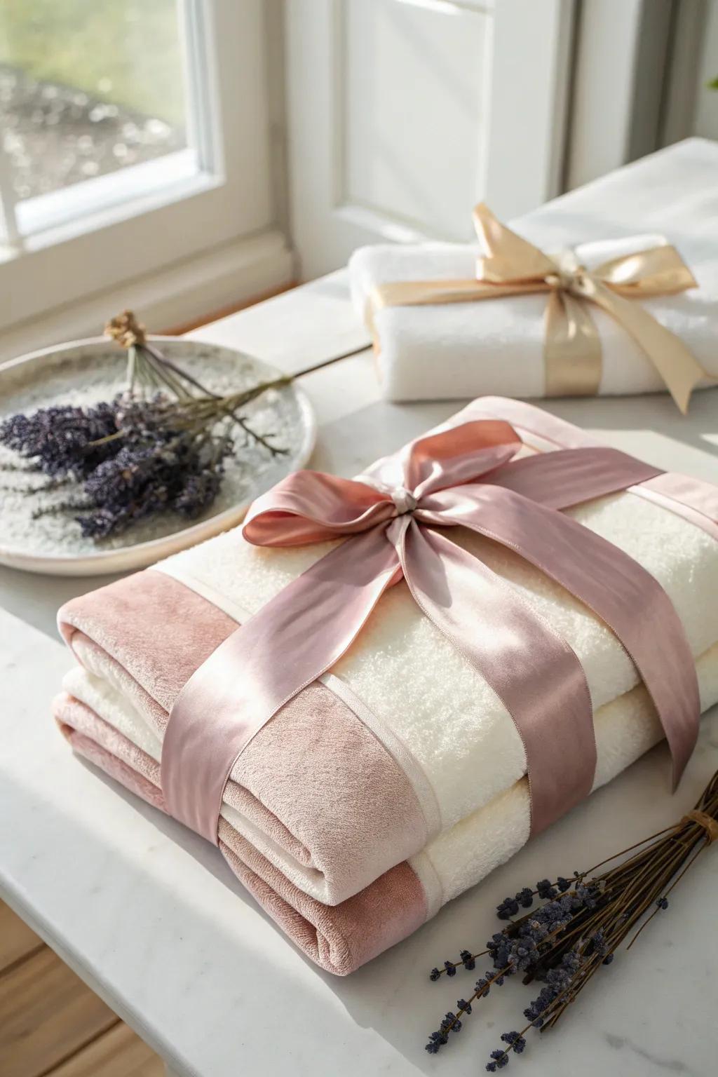 Elevate your gift wrapping with luxurious layers of velvet and satin ribbons for a minimalist yet opulent touch.