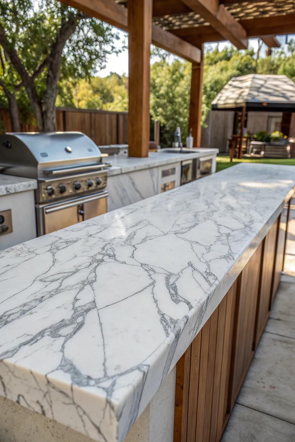 Elevate your BBQ experience with the timeless elegance of marble countertops.