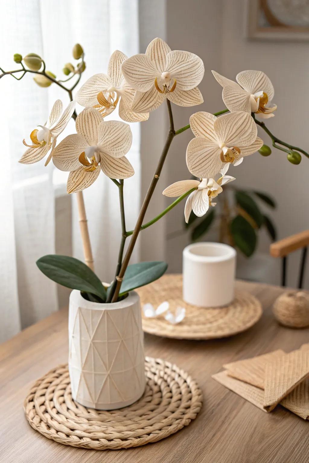 Transform cardboard into an elegant centerpiece with this stunning orchid arrangement.