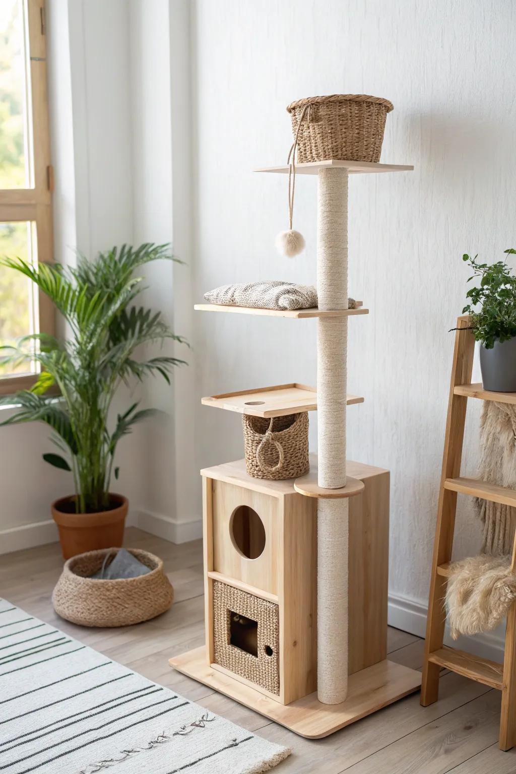 Create the perfect playground for your feline friend with a customizable cat condo that blends Scandinavian minimalism with Boho warmth.