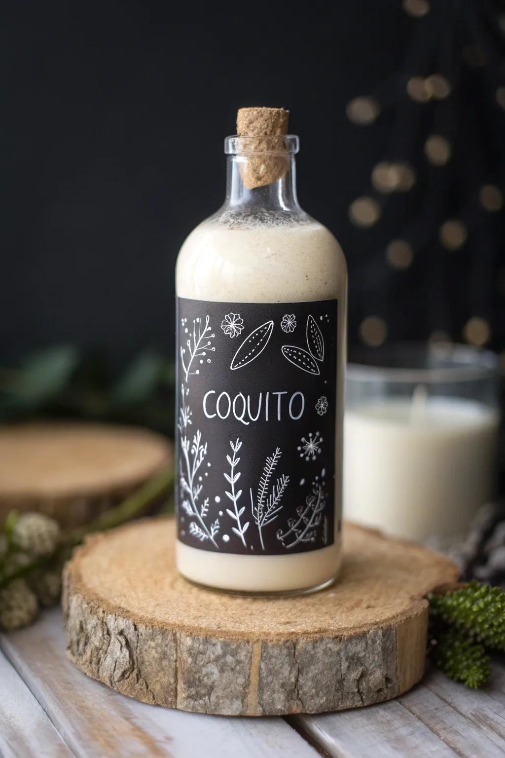 Elevate your coquito presentation with a chic chalkboard label – where simplicity meets boho elegance.