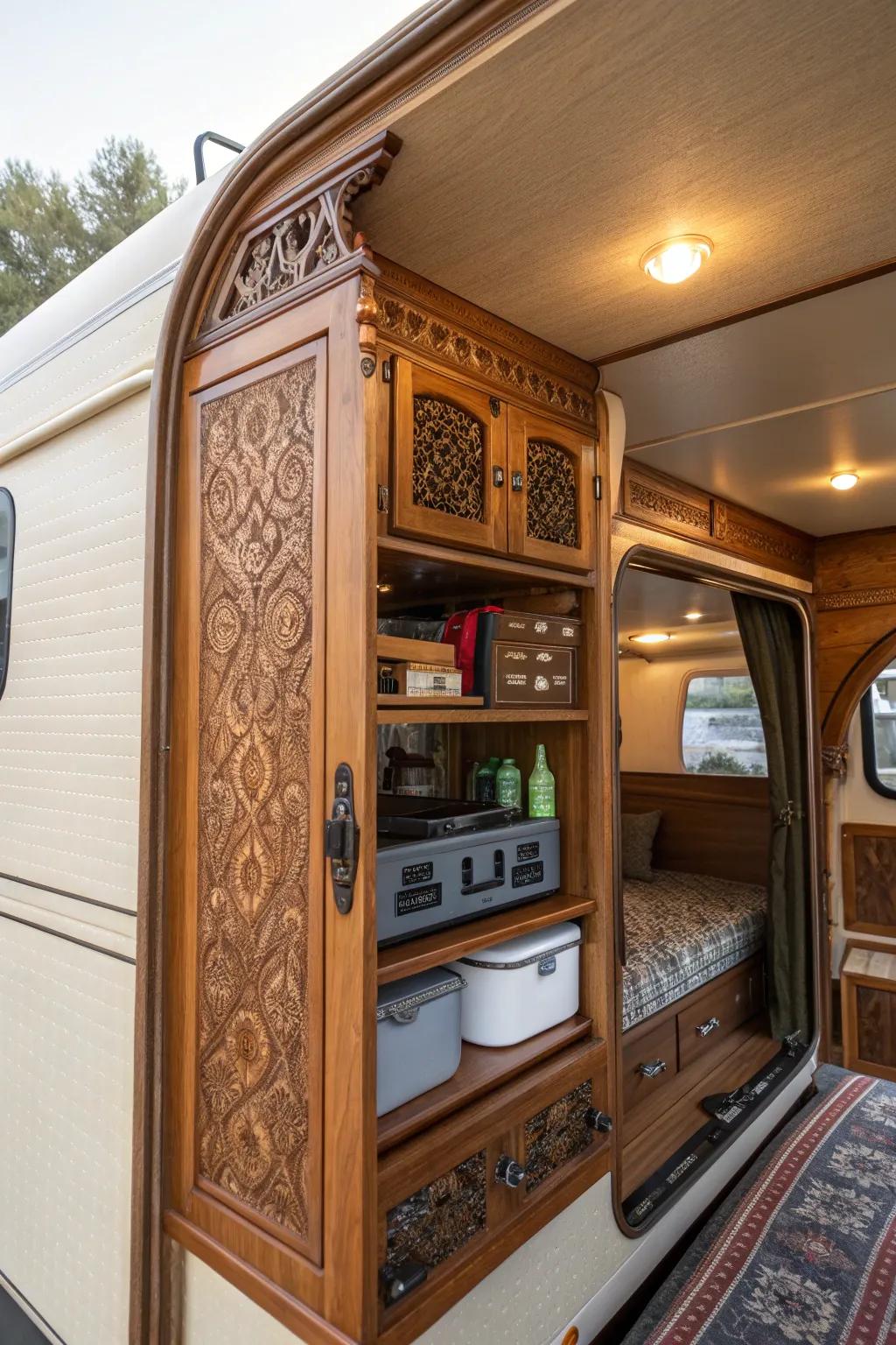 Elevate your camper's style and functionality with handcrafted storage solutions.