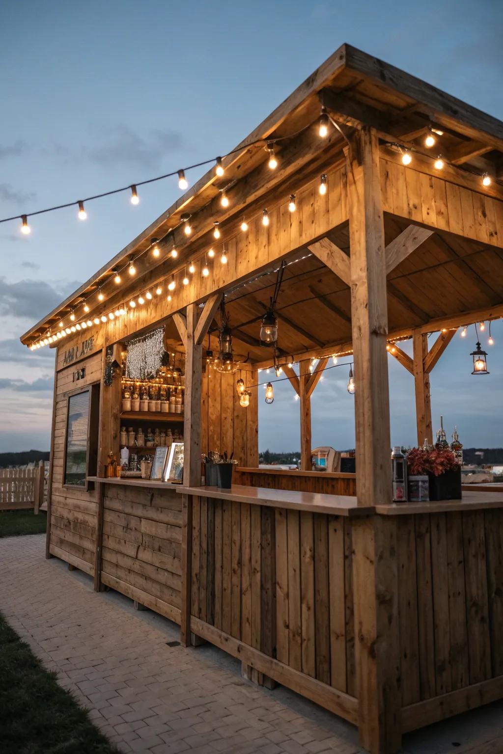 Illuminate your space with the warm glow of string lights, perfect for adding a touch of charm to any handcrafted concession stand.
