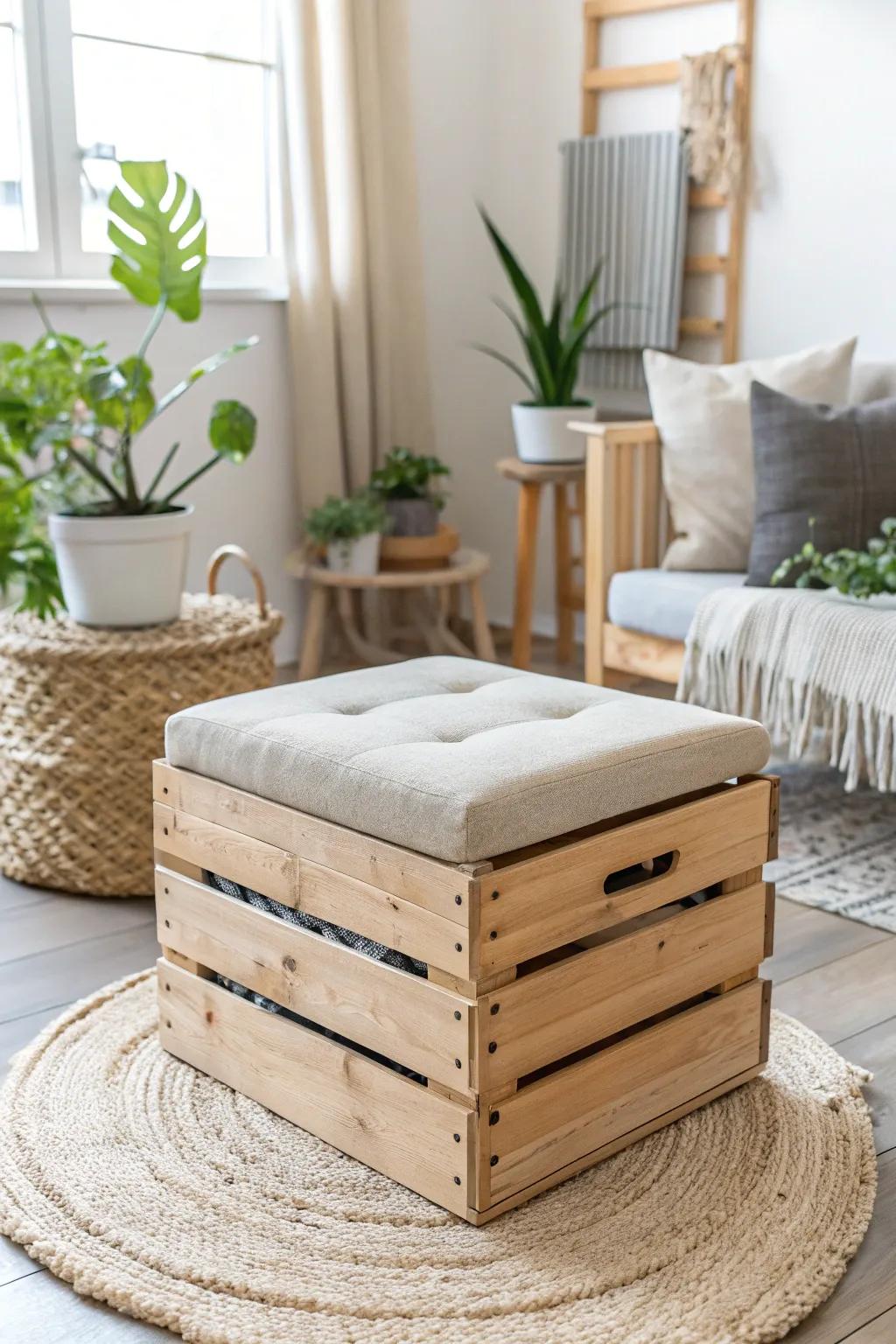 Transform clutter into calm with this chic Crate Storage Ottoman—where Scandinavian simplicity meets boho charm.
